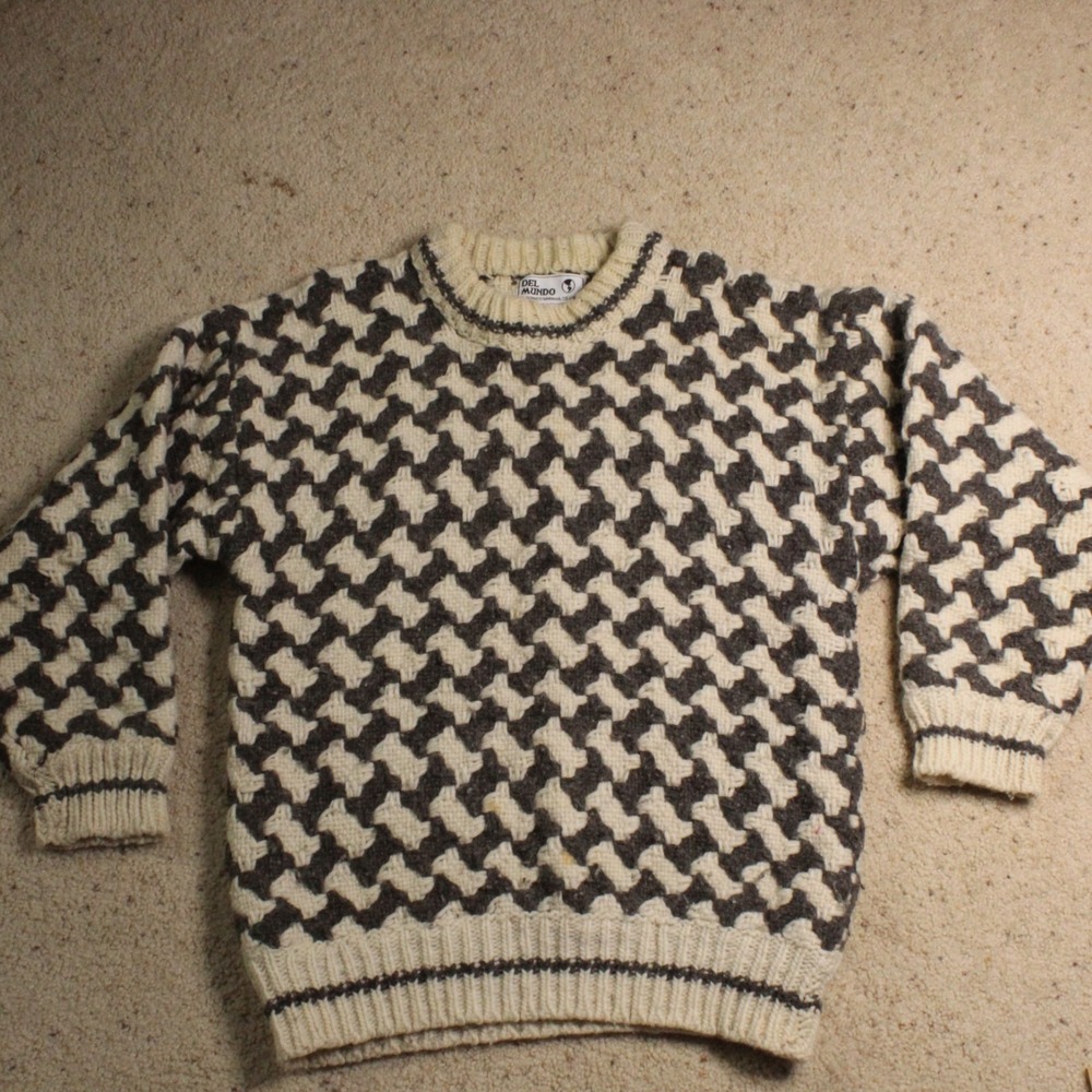 VTG Del Mundo Ecuador Wool Sweater Fair Isle Nordic Aztec Men's‎ L Fits Small